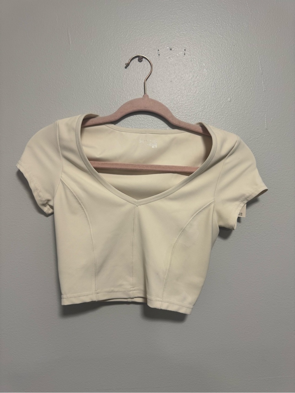Aerie Women's Cream Structured Ribbed Short Sleeve V-Neck Crop Top Nwt